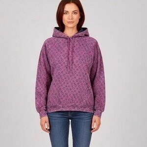 Northern Reflections Floral Hoodie Pullover Large Purple Pockets Vintage 80s